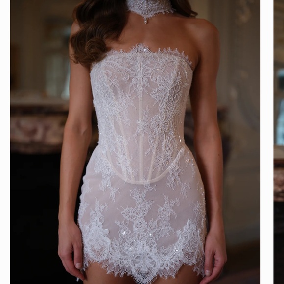 Rosie Etienne Dresses & Skirts - Rosie Etienne Bella Strapless Lace Mini Dress in White